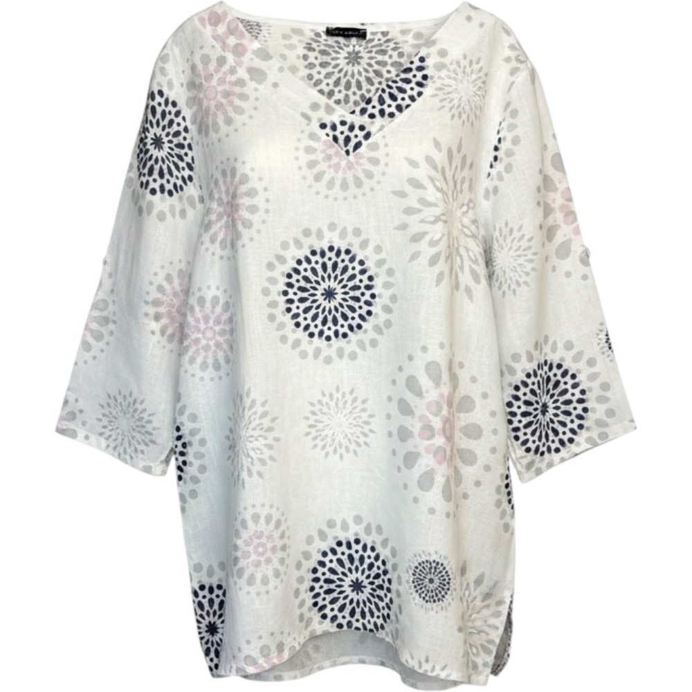 Luca Vanucci Italian Linen relaxed  Geometric  3/4 Sleeve Top , Size S